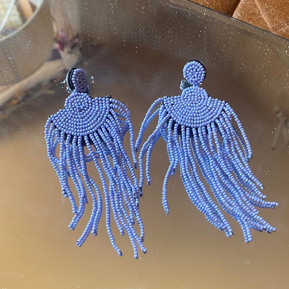 Beaded Fringe Statement Earrings Periwinkle blue